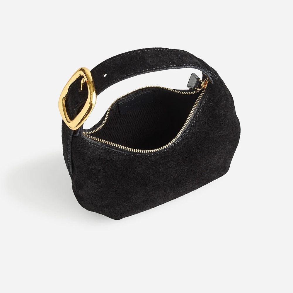 Madewell Mini Black Suede Bag with Gold Buckle